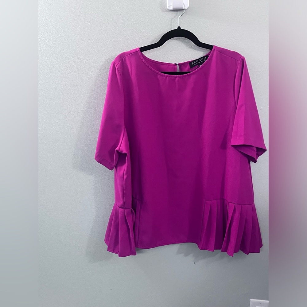 Eloquii Magenta Blouse with Pleated Hem